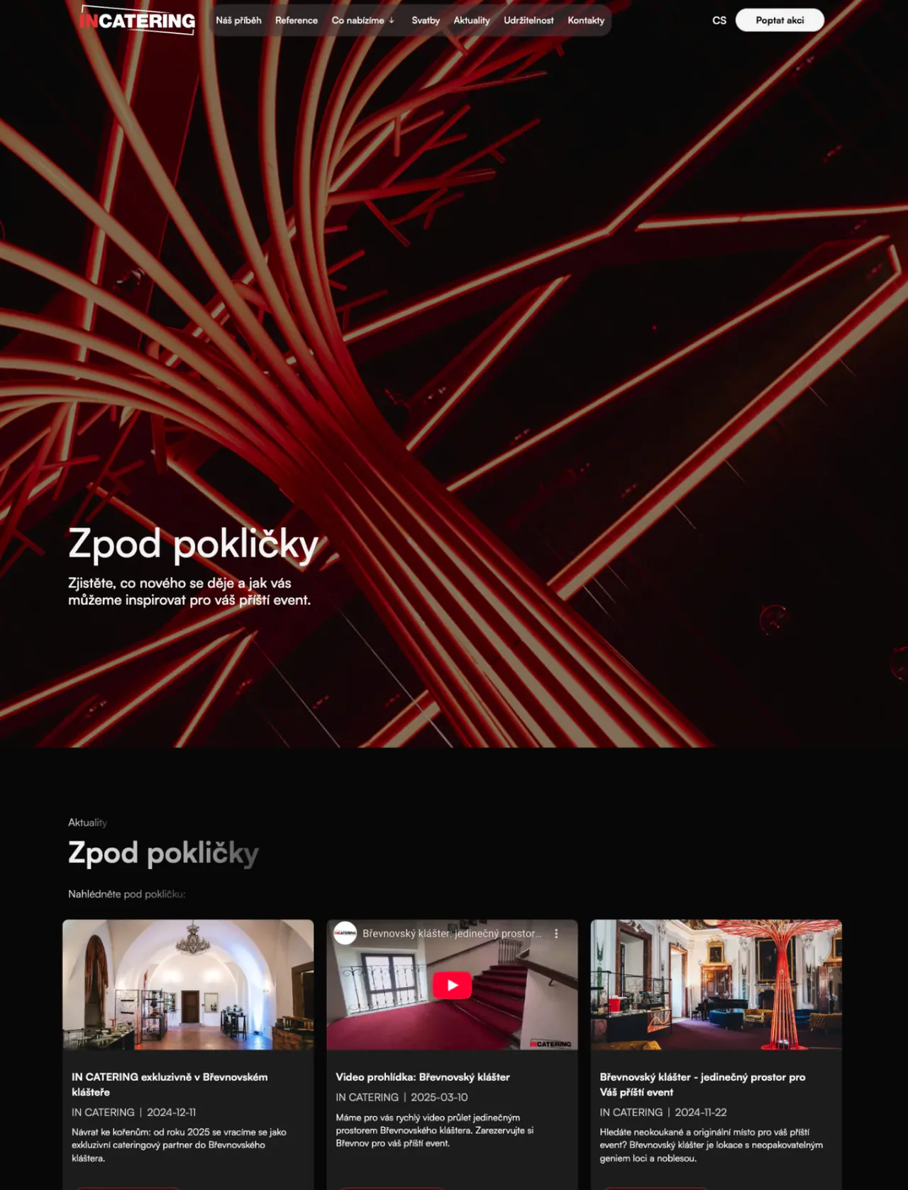 IN CATERING page with a red light installation