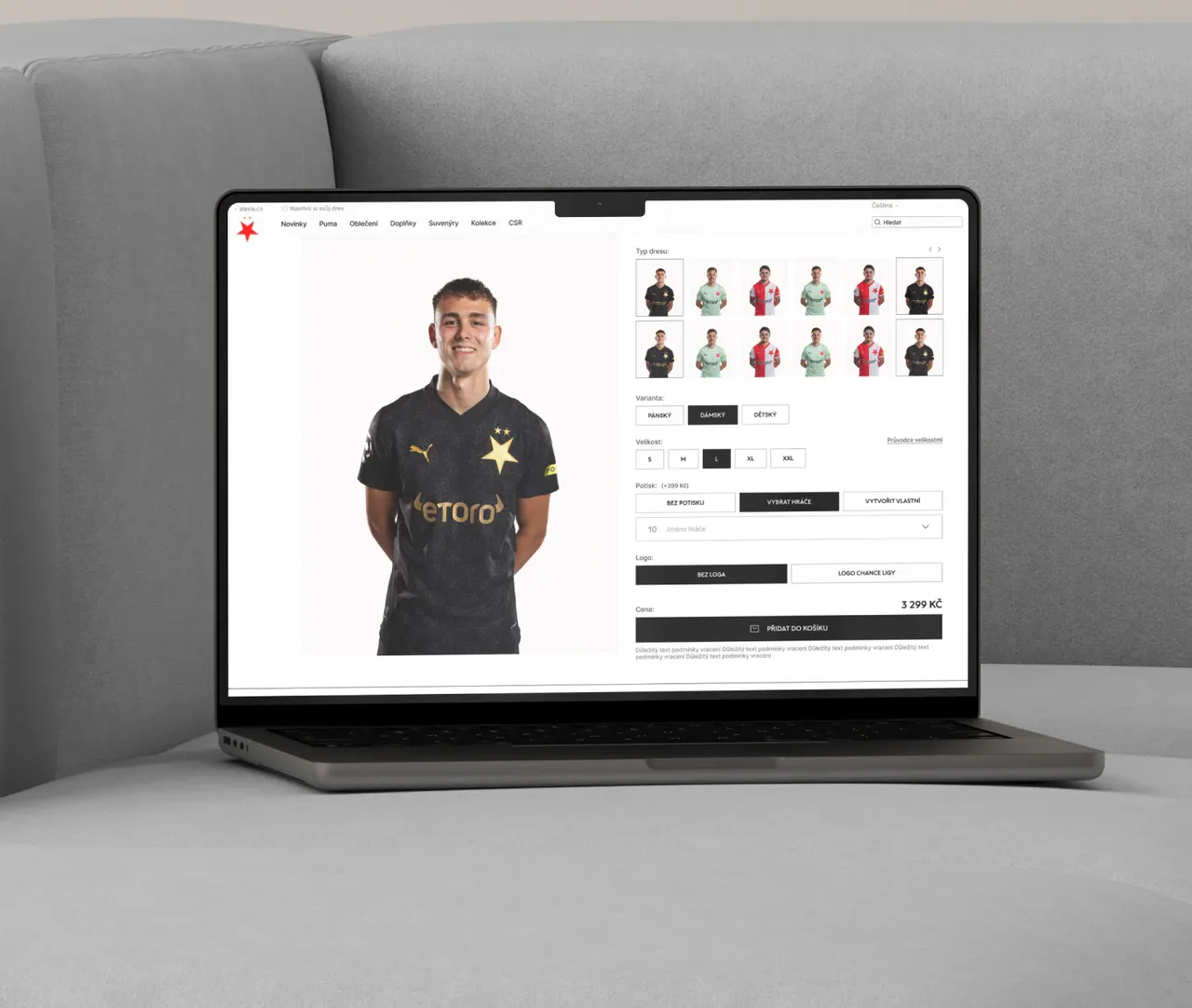 Slavia e-shop product page on a laptop