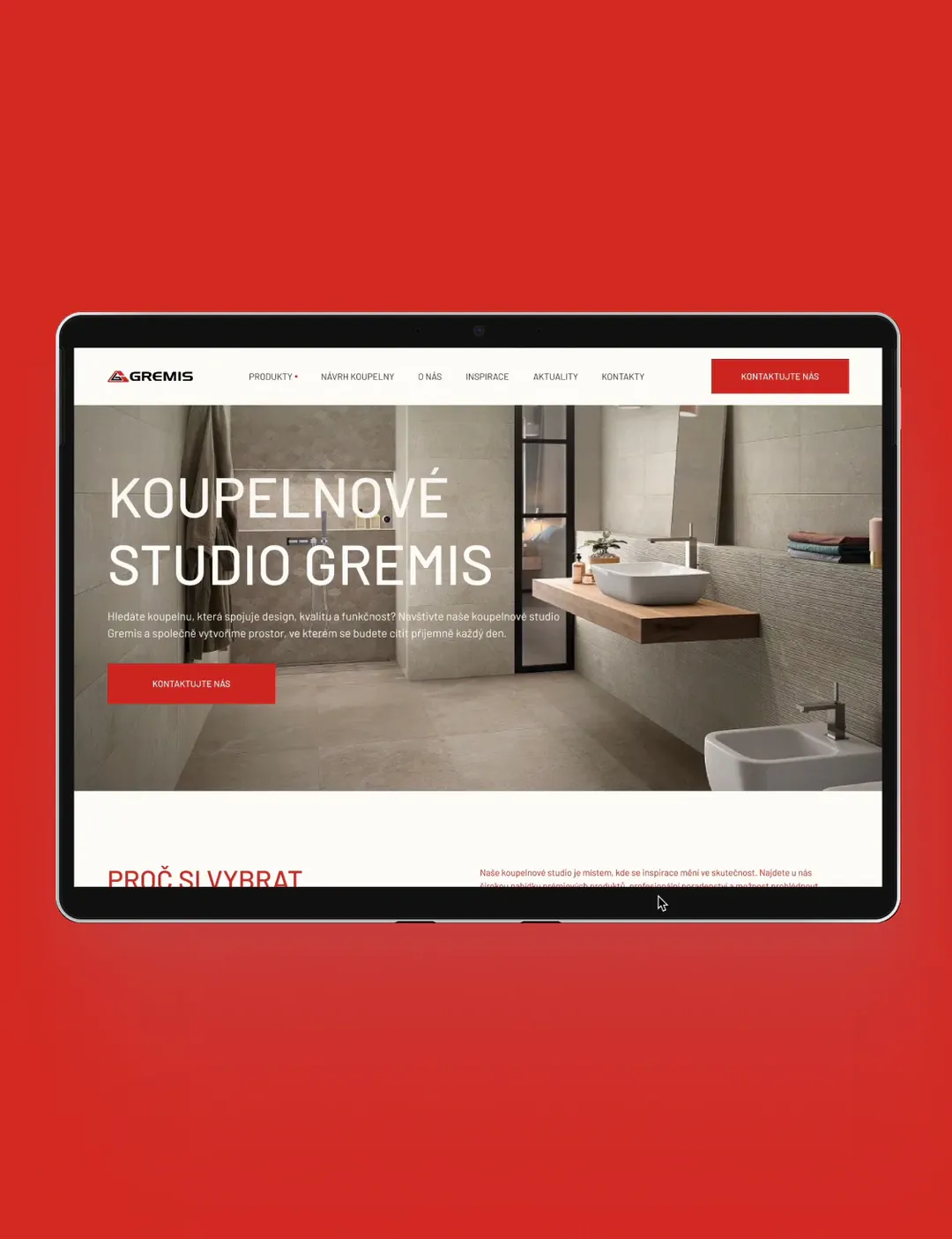 Gremis bathroom studio website on a tablet