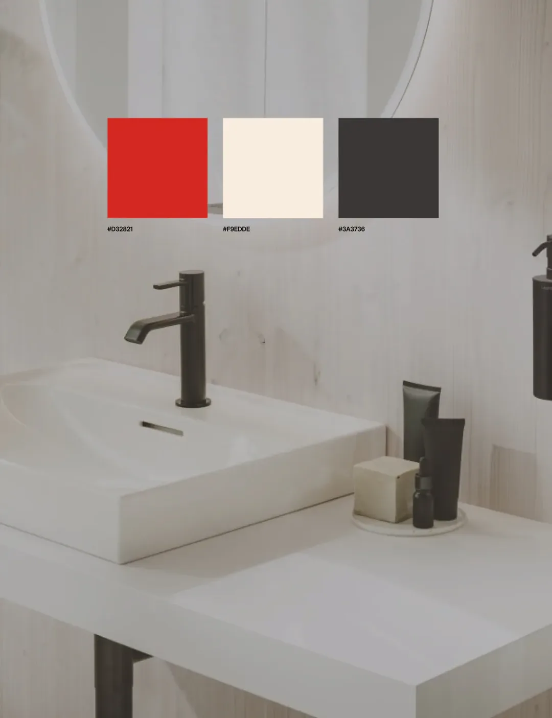 Gremis colour palette over a bathroom photo