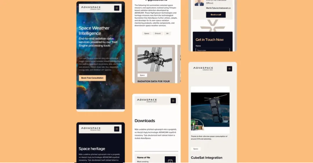 AdvaSpace website pages on mobile screens