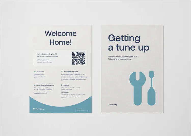 TurnKey printed welcome cards for guests