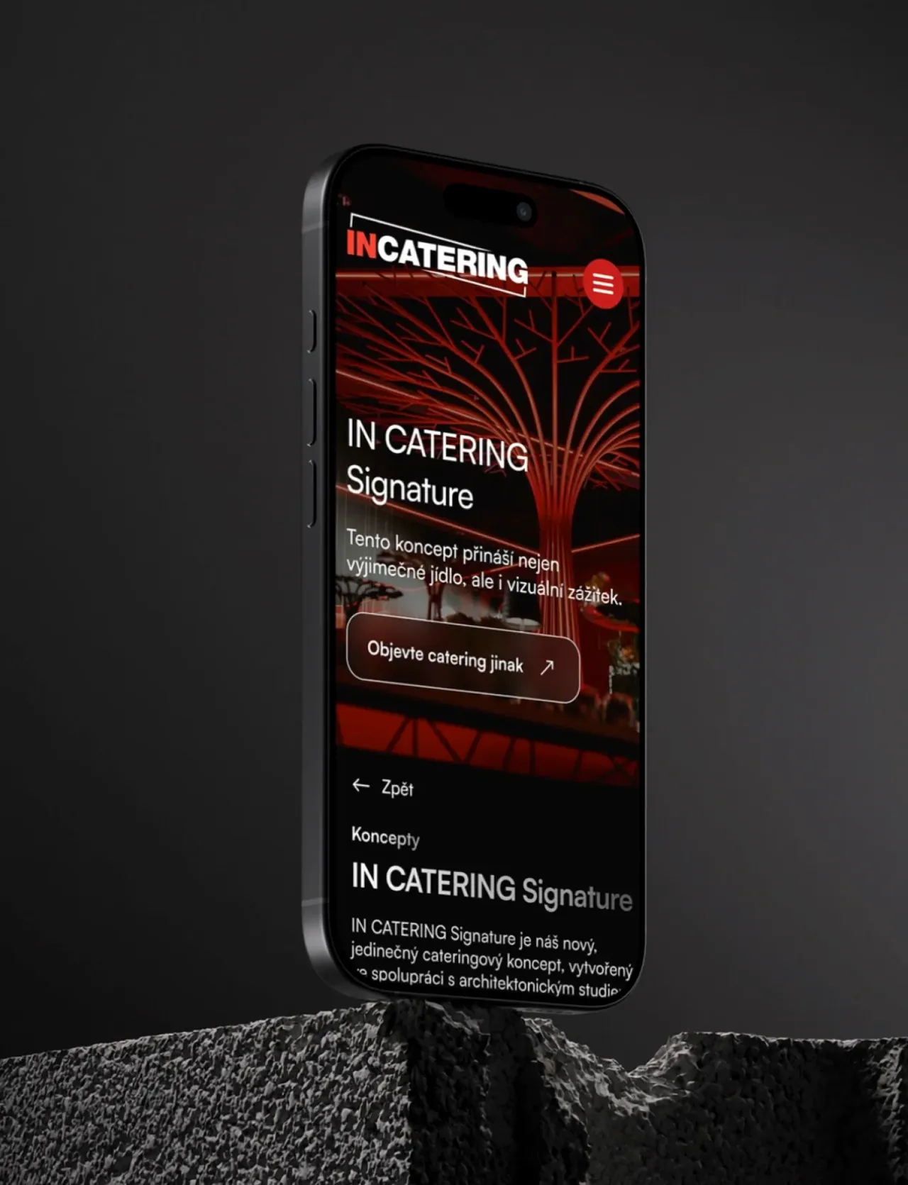 IN CATERING website on a phone